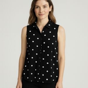 Divided Black Polka Dot Sleeveless Blouse Sz 6